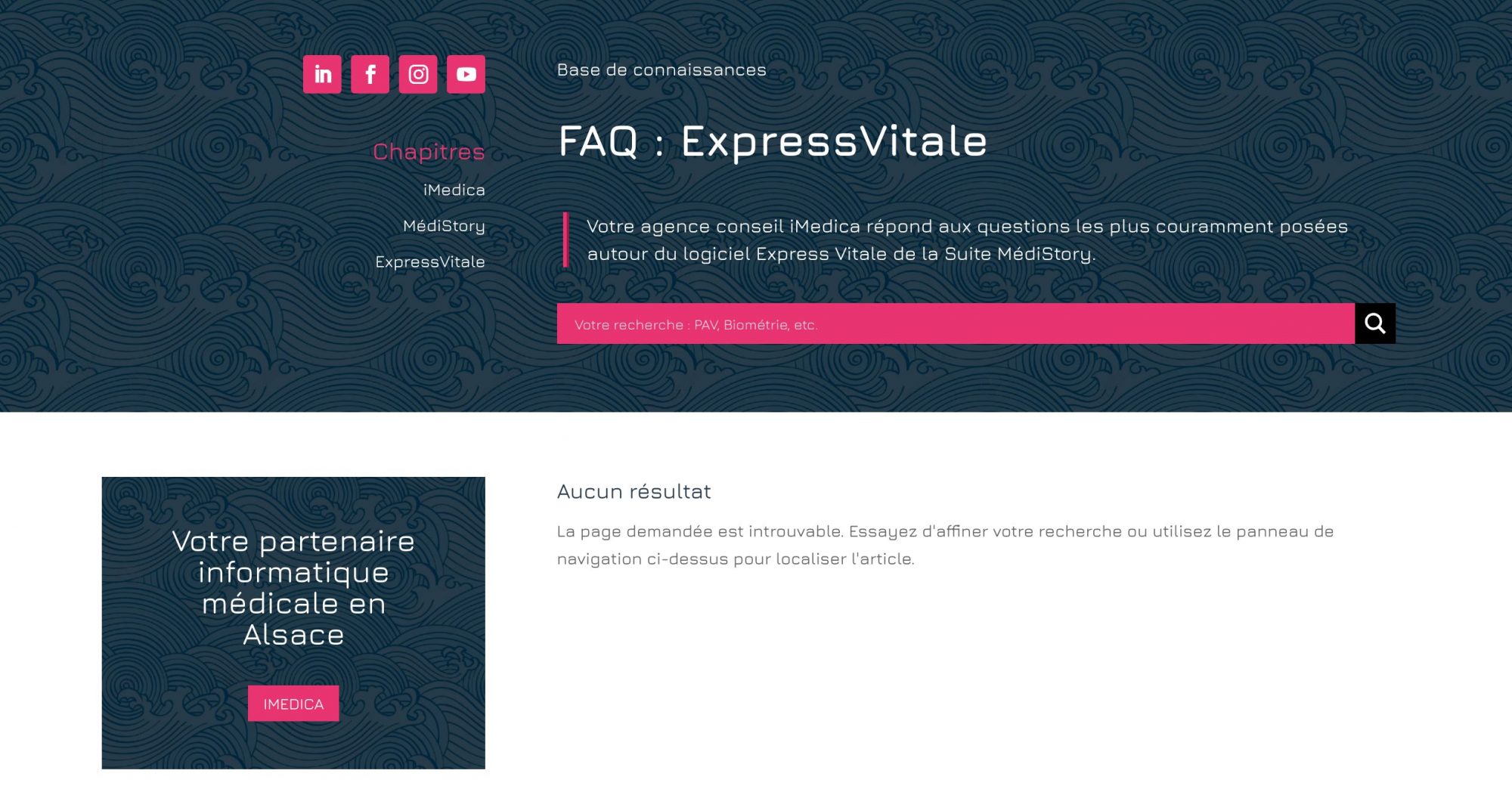 Capture d'écran de la base de connaissances du site imedica.fr